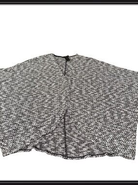 Ali Miles XL Open Cardigan Black White Marled Knit Poncho Style Dolman Sleeve
